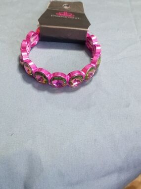 paparazzi Hot Pink and Green Crystal Stretch Bracelet